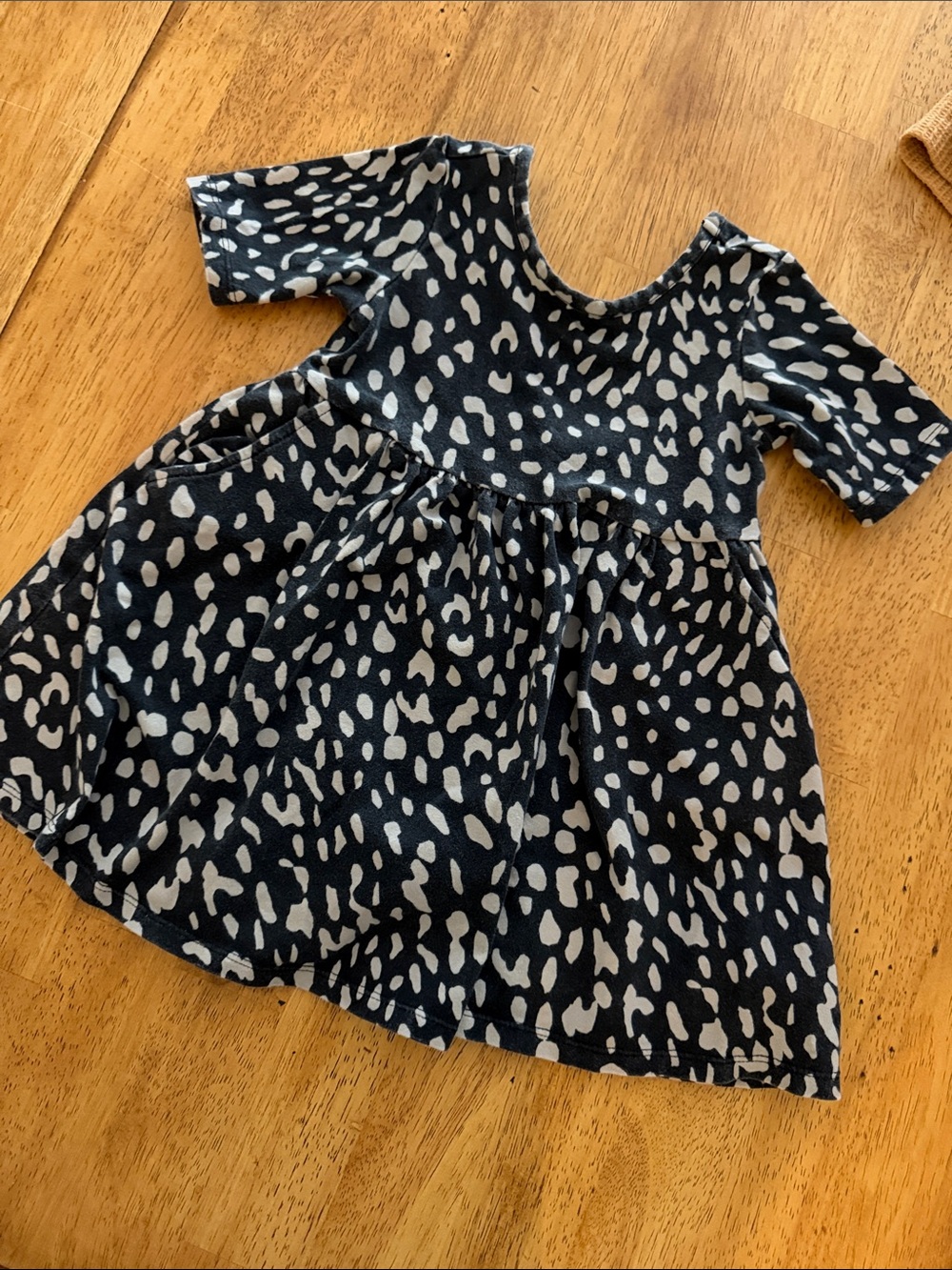 Quince Navy and White Dot-Print Short Sleeve Girls Dress